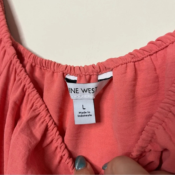 NINE WEST Peachy Squareneck Peplum Ruffle Peasant Blouse Top - Picture 5 of 7